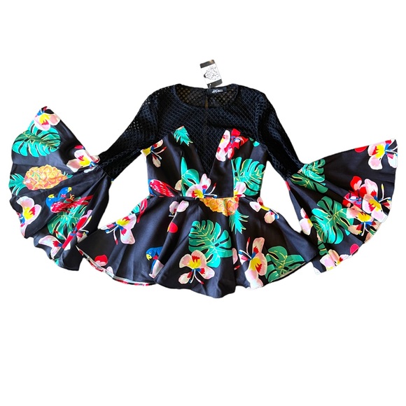 Floral Colorful Mesh Peplum Top - Picture 11 of 13